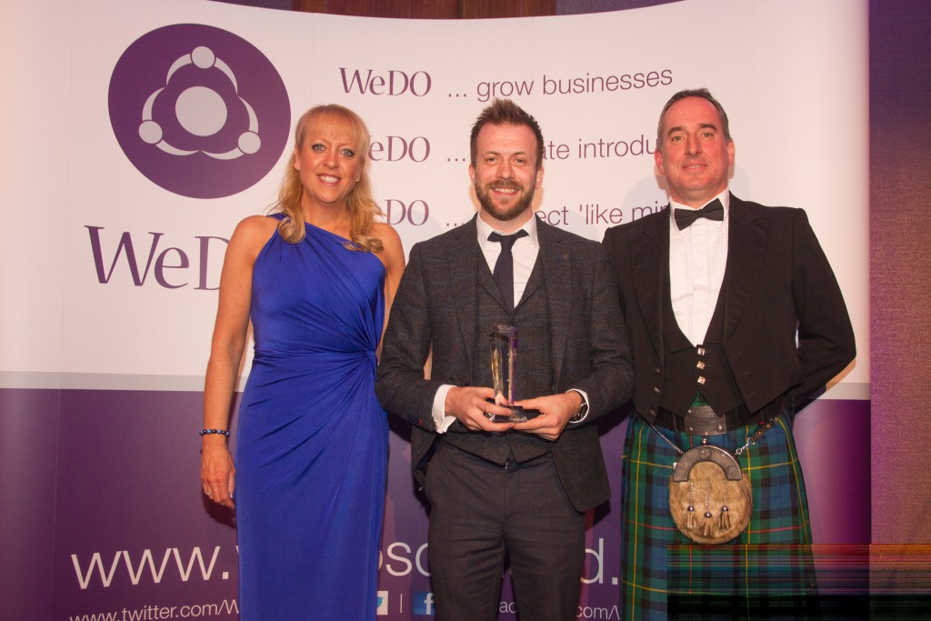 Brian Hay Smith of Mazars (RHS) with Andrew Dobbie of MadeBrave, Entrepreneur of the Year winner 2015 & WeDO Scotland Founder Belinda Roberts